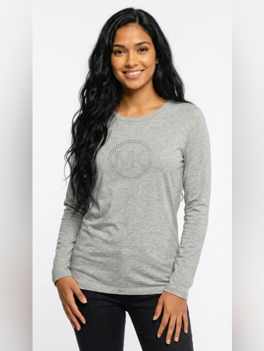 MICHAEL Michael Kors Gray Long Sleeve Stud MK Logo Tee Size S